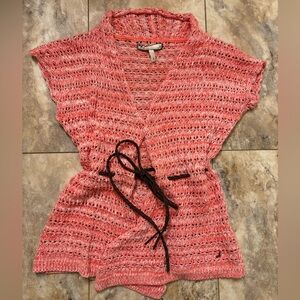 NWOT Alma Open Knit Belted Short Sleeve Sweater Cardigan Women’s Size Small